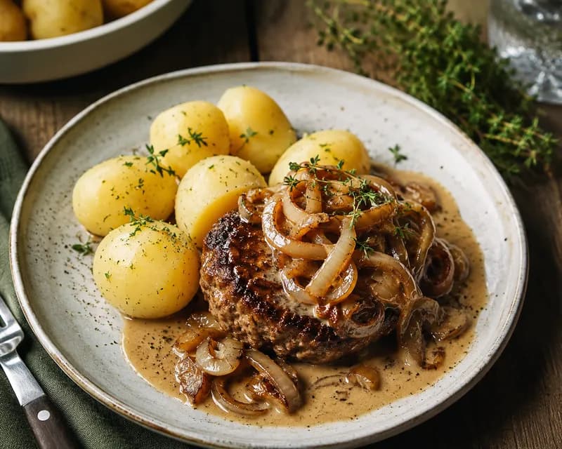Hakkebøffer med brune løg