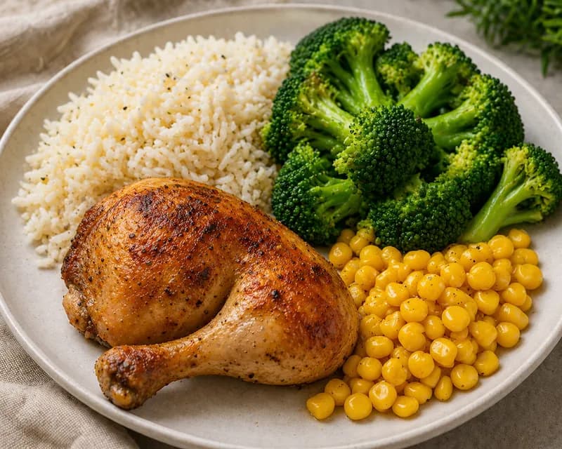 Hel kylling med broccoli og ris