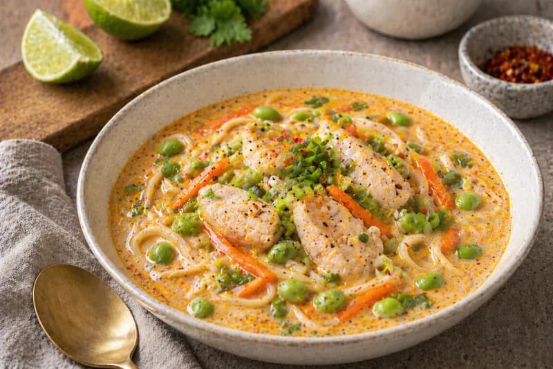 Nudelsuppe med kylling og kokos