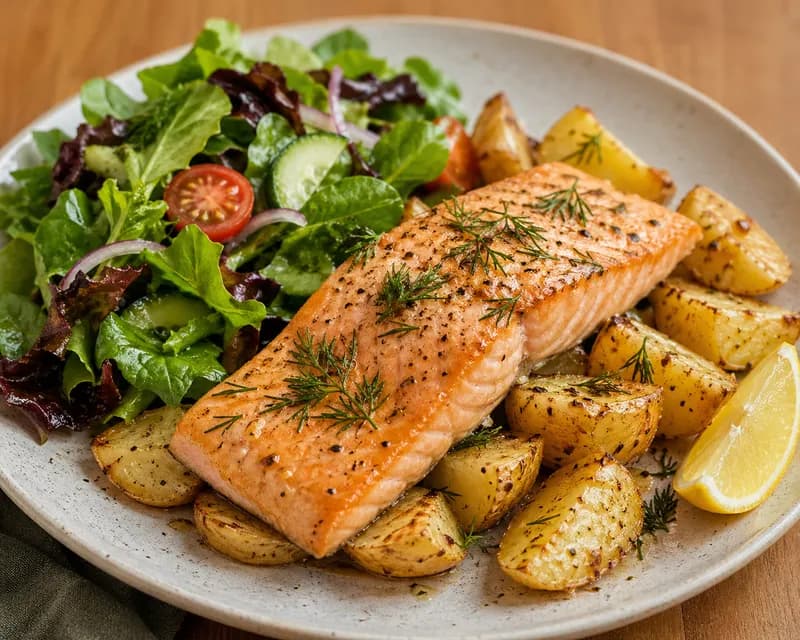 Laks med kartofler og salat