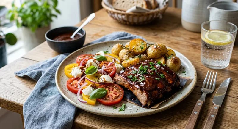 Spareribs med salat og kartofler
