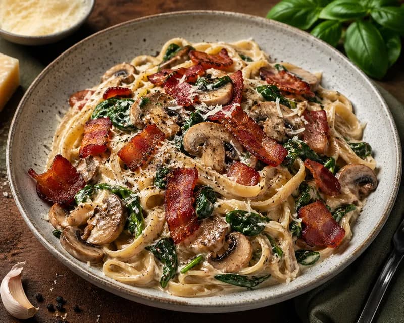 Svampepasta med bacon