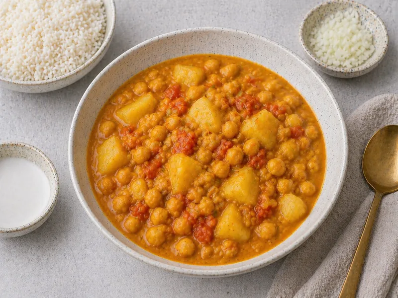 Indisk kartoffelcurry med kikærter