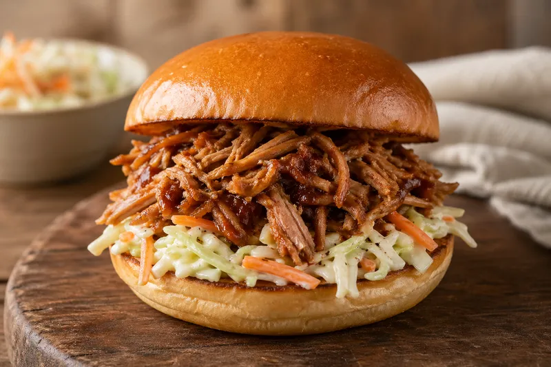 Pulled pork burger med coleslaw