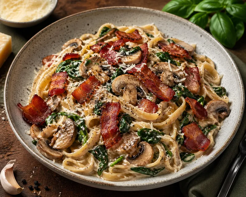 Svampepasta med bacon